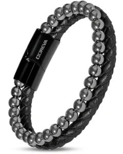 coreva-double-leather-hematite-magnetic-bracelet-black-grey